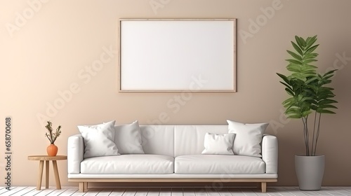 Obraz na płótnie Empty picture frame wall mockup landscape orientation interior design template