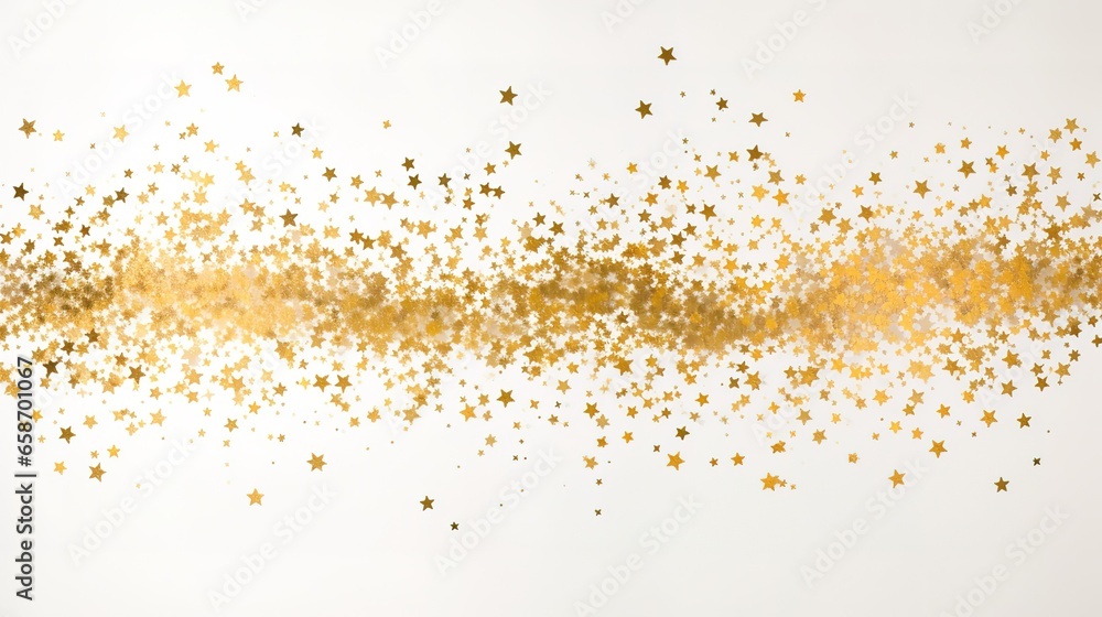 Golden glitter confetti from stars. Background of stars on a white background.