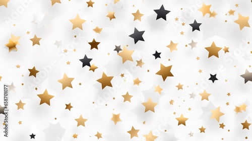 Golden glitter confetti from stars. Background of stars on a white background.