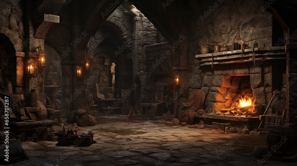 Obraz premium Interior of the church of the holy sepulchre. AI generated art illustration.