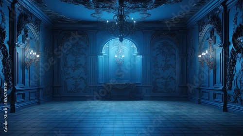 3D background in blue room © vxnaghiyev