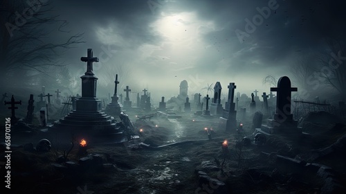 Eerie graveyard scene with ...
