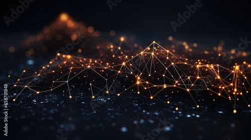 Abstract futuristic illustration with connecting dots and lines on dark background 3D rendering of big data visualization