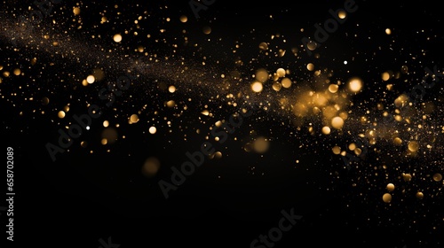 Golden bokeh, rain light, blurry lights, blurred background, golden confetti on black background