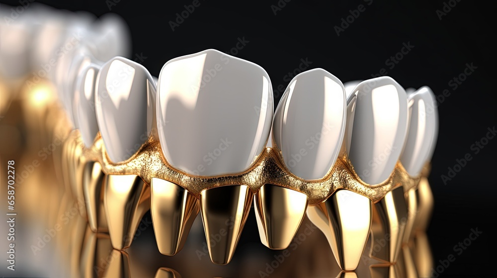 3D image showing dental fillings in gums made of different materials ...