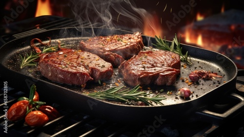 Chef grilling seasoned stea...