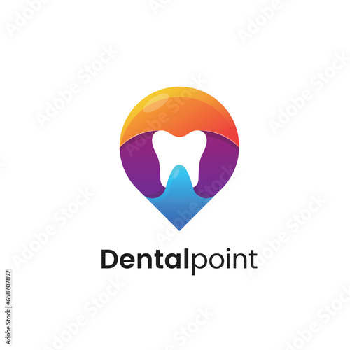 Abstract dentist logo design. Gradient 3d tooth with point. Vector and illustration.
