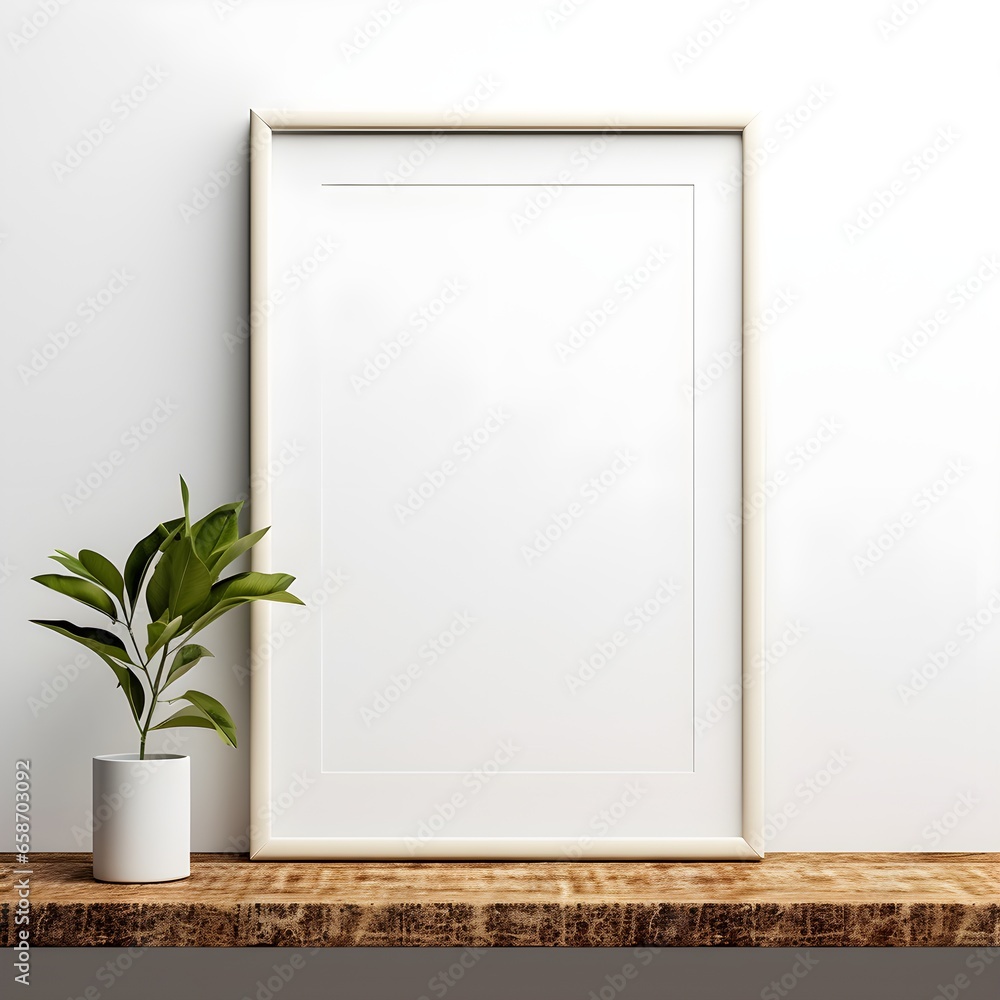 Mockup white poster frame close up on white wall, minimalistic. Modern Room interior, Generative AI Mockup white poster frame close up on white wall, minimalistic. Modern Room interior, Generative AI