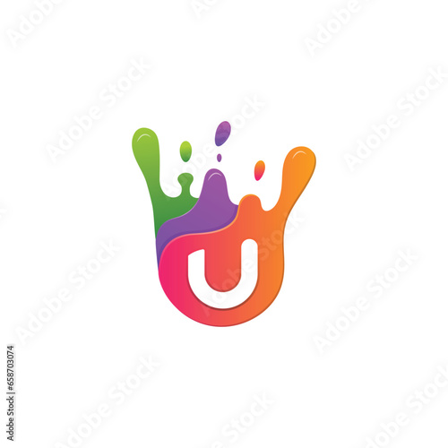 Colorful paint with letter u logo design.