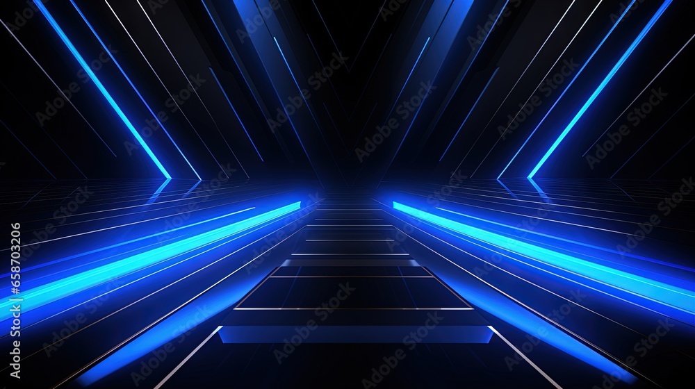 3D blue lines on black background virtual reality concept modern technology and science design 3D illustration - obrazy, fototapety, plakaty 