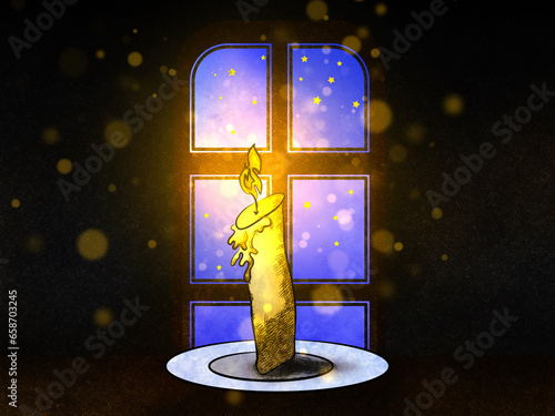 Christmas lit candle illustration