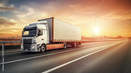 Blurred truck on expressway freight transportation concept