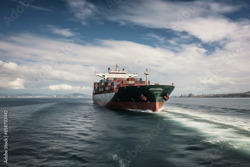 A cargo ship sails through the sea, facilitating global trade and logistics. Generative AI