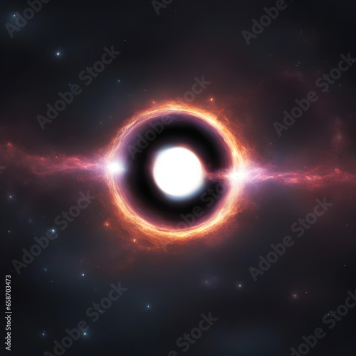 black hole and a disk of glowing plasma. Supermassive singularity in outer space, end of the evolution of supermassive stars, or core of a galaxy