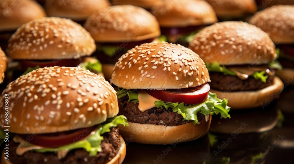 Mini hamburgers photographed at a catering event Mini hamburgers photographed at a catering event