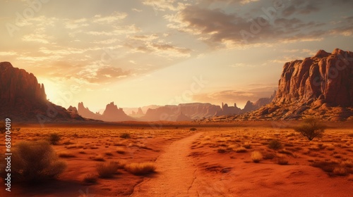 Golden hour enhances the beauty of desert scenery © vxnaghiyev