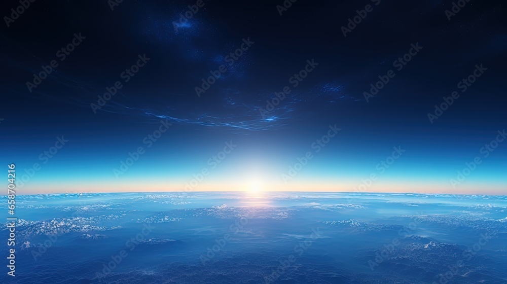 Obraz premium Earth s view against a blue sunrise from space