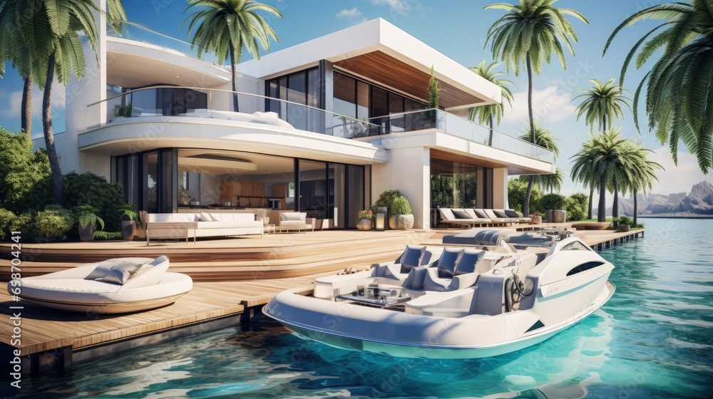 Luxurious villa with private yacht for a dreamy summer vacation
