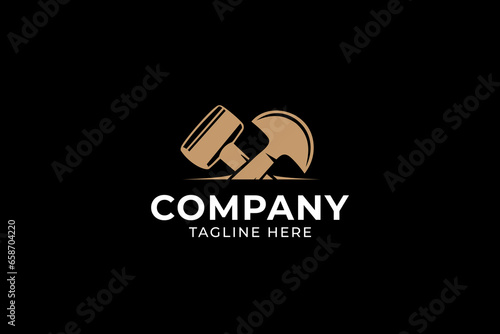 leather craft with hammer and cutter logo vector design