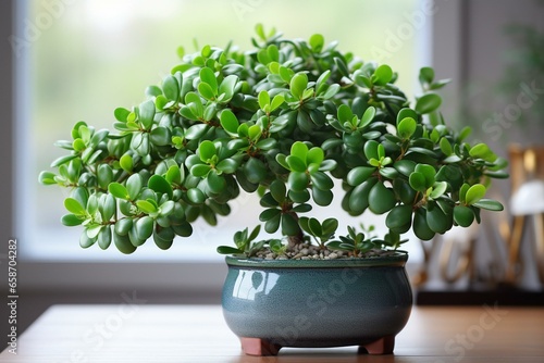 A green plant often called money tree or jade plant. Generative AI photo