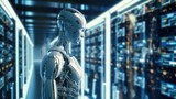 Blurred big data center photo with robotic process automation