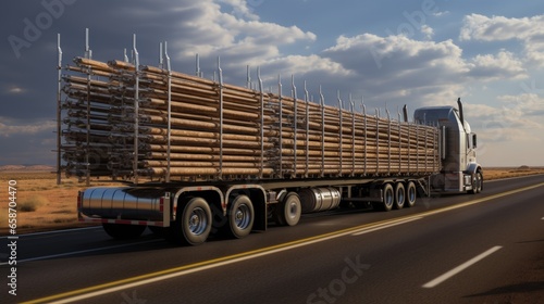 A long trailer truck carryi...
