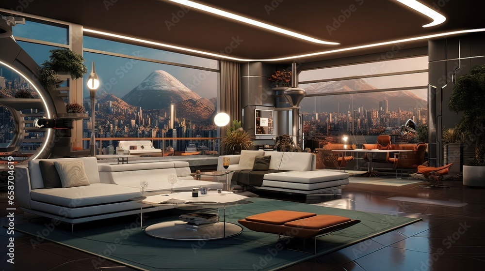 Fototapeta premium Restaurant in the evening. AI generated art illustration.