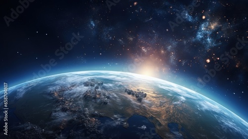 Earth with a sunrise in outer space