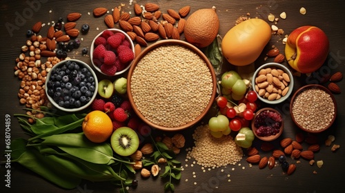 High fiber products Nutritious diet food Overhead perspective