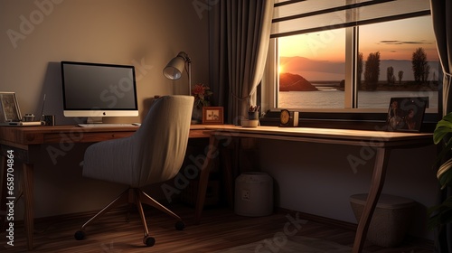 Bedroom corner with work setup including desk chair and decor © vxnaghiyev
