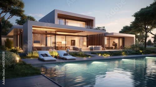 Contemporary villa garden view pool included © vxnaghiyev