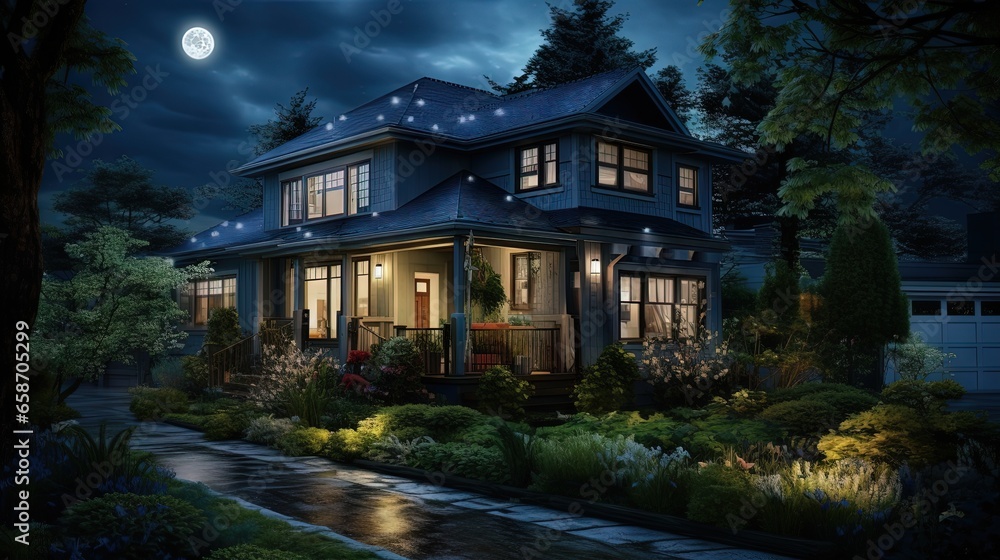 Attractive house outside in darkness