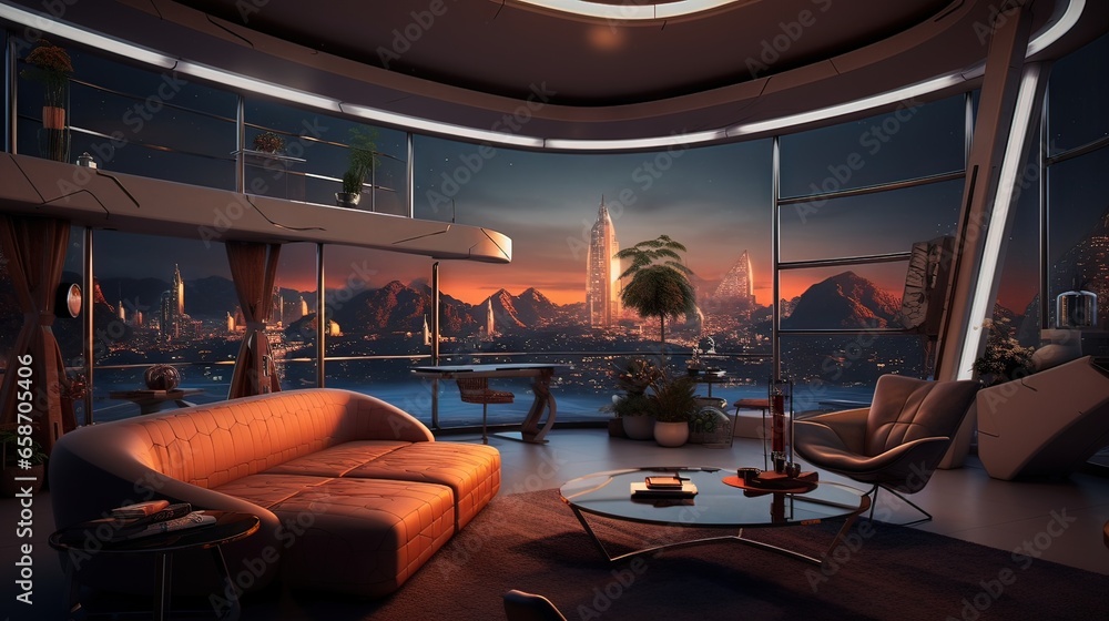 Fototapeta premium Restaurant in the evening. AI generated art illustration.