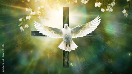 Cross with dove birch branc...