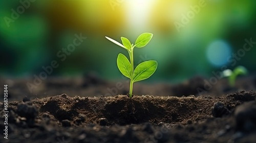 Earth day banner with organic food plant a tree and agriculture and farming background showcases a young green sprout growing on soil symbolizing ecology concept