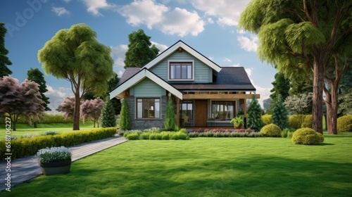 House with green grass for ...