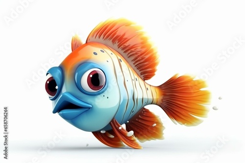 Cartoon fish named Marvin from Finding Nemo, a tropical fish with clown-like appearance, isolated on white background. Generative AI photo