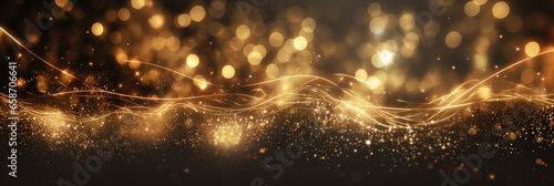 abstract glitter lights background. Christmas, New Years, Party glitter celebration. colorful, blue, gold and black. banner size. Generative AI. photo