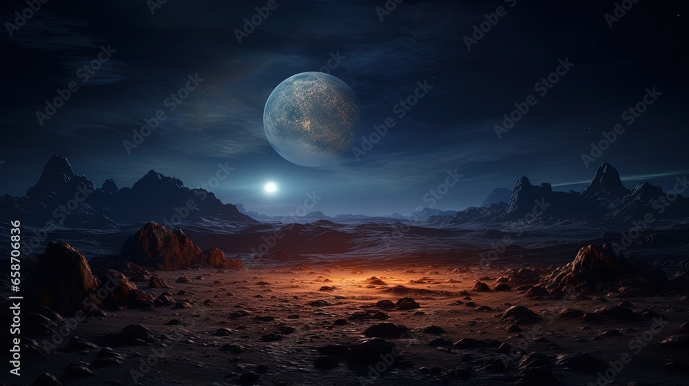 3D illustration of a desert at night