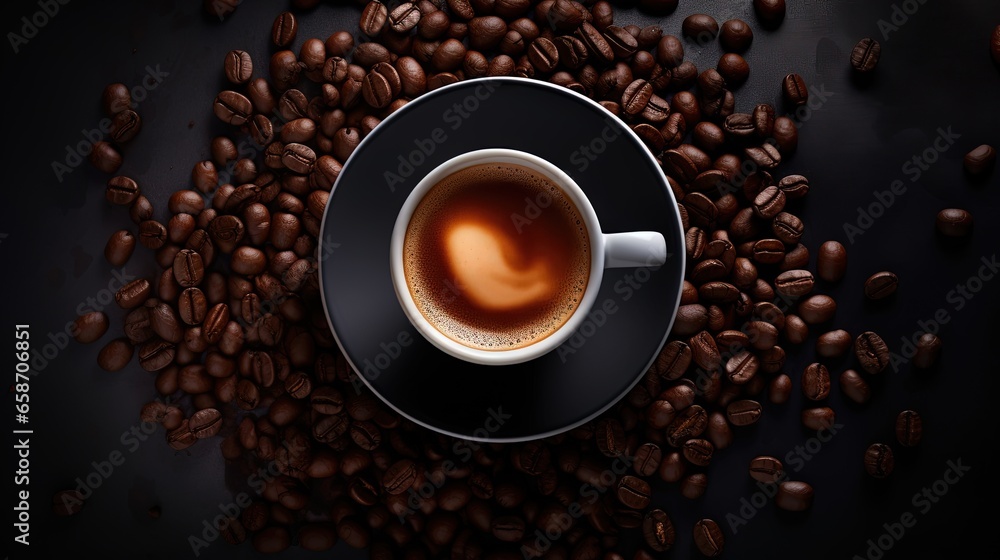 Delicious espresso in cup viewed from above against a dark backdrop Delicious espresso in cup viewed from above against a dark backdrop