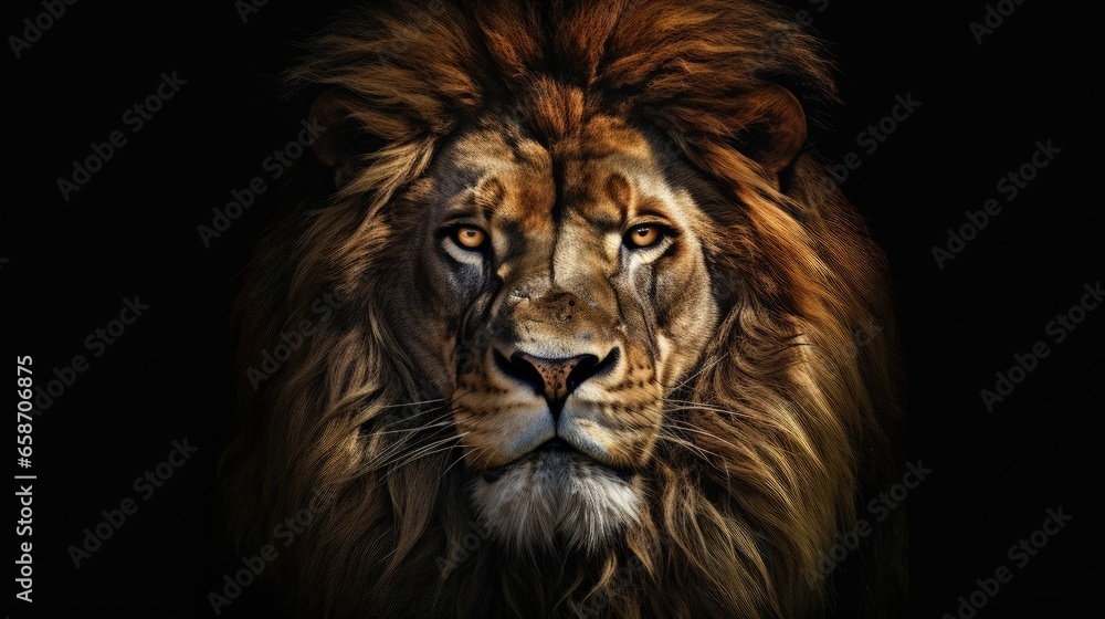 Dark portrait of a stunning lion