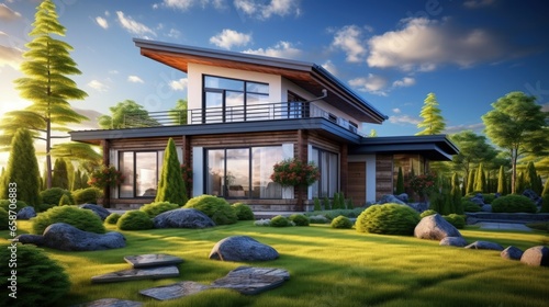 House with green grass for ...