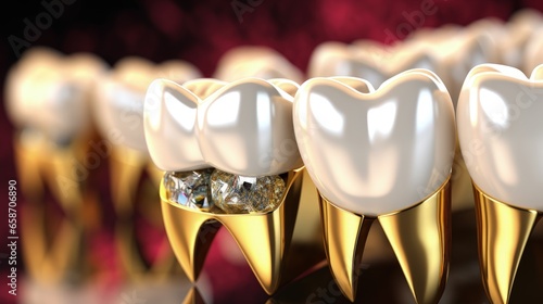 3D image showing dental fillings in gums made of different materials including gold amalgam and composite photo