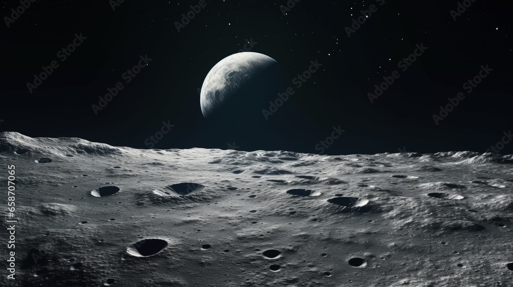 Artemis mission to Moon s surface in deep space from Earth image furnished with white flag - obrazy, fototapety, plakaty 