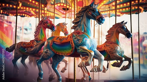 Colorful carousel with pony rides © vxnaghiyev