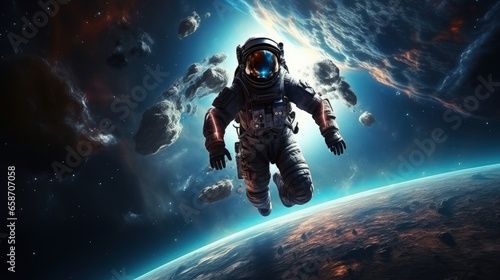 3D rendered illustration of an astronaut in space representing science fiction and space exploration