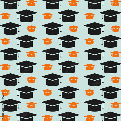 Degree hat seamless repeating trendy pattern vector illustration background
