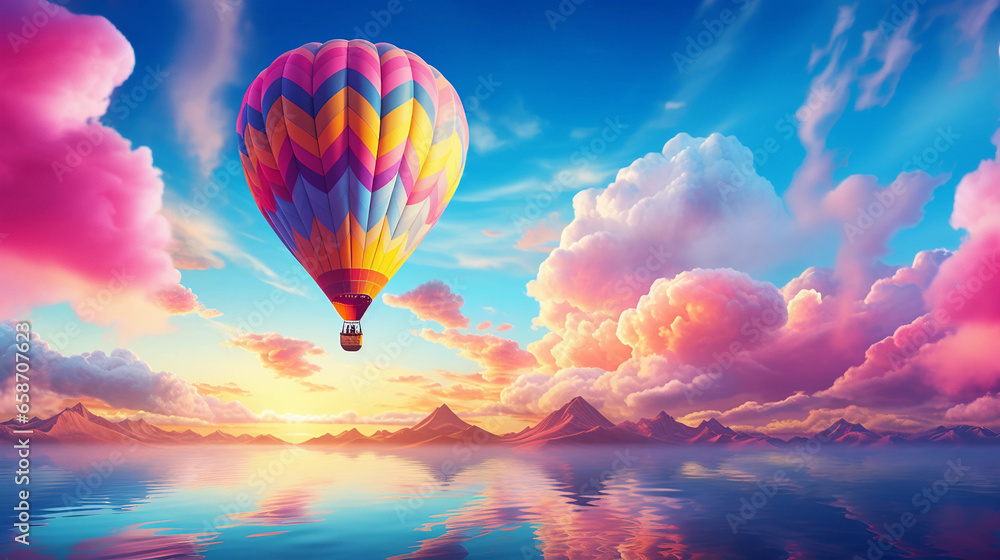 Fototapeta premium hot air balloon over sunset