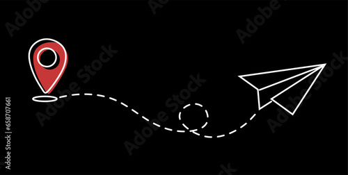 
Continuous line paper plane, airplane vector art black background. Abstract doodle email, mail plane, travel dream concept air. Business trip Vector abstract illustration. Direction choice concept.