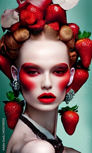 portrait of a woman with strawberry. generative ai